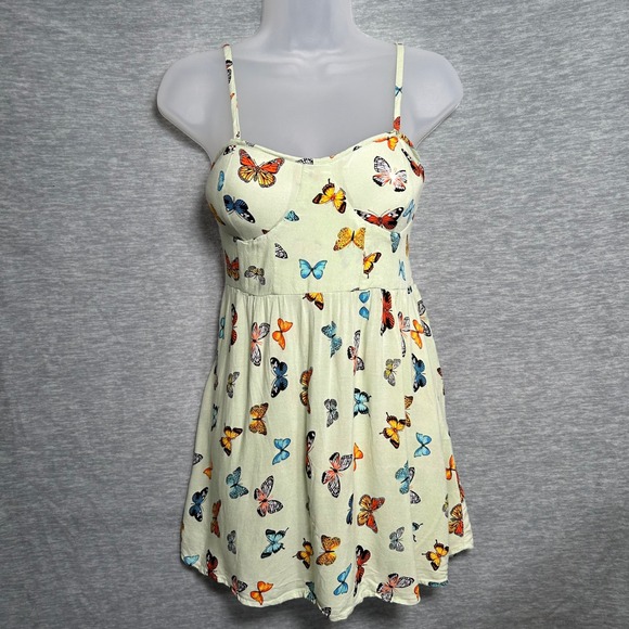 Jolie & Joy Butterfly Mini Dress Womens Small Green‎ Y2K Gardencore Feminine - Picture 1 of 7